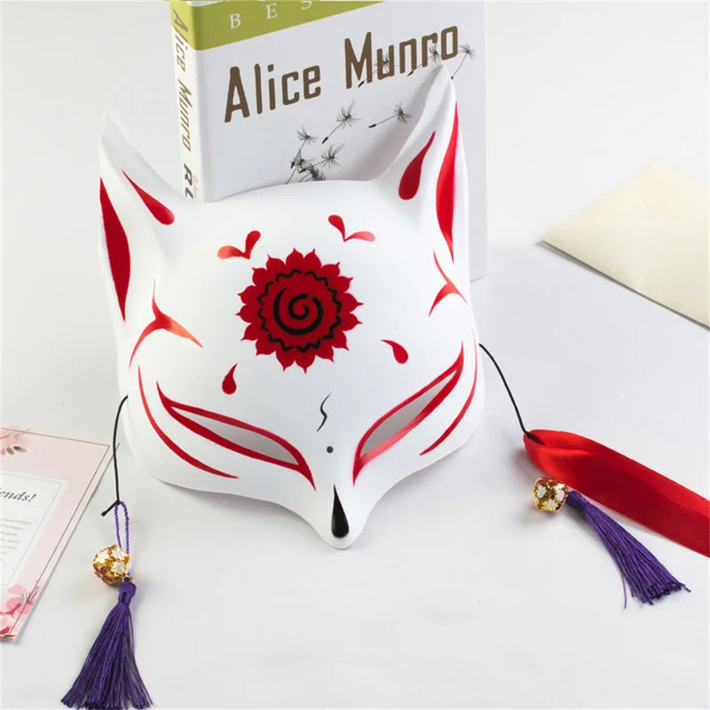 Anime Fox Mask Hand-Painted Mask with Tassels for Halloween Cosplay Party Halloween Masquerade Festival Gift