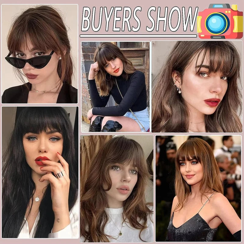 Clip-In Bangs Extensions for Women Natural Black Hairpiece Fringe with Temples