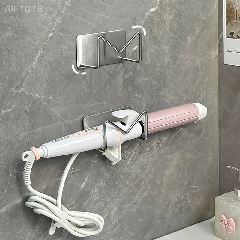 Wall Mounted Hair Dryer Holder Stainless Steel Storage Rack Bathroom Organizer