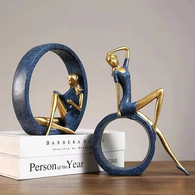 Girl Reading and Yoga Resin Figurine Set - Home Decor Sculptures, Gift for Living Room or Office