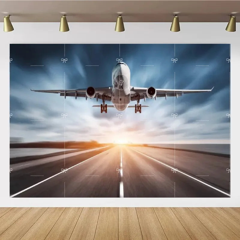 Airport Airplane Theme Party Background Banner for Kids Birthday Decoration