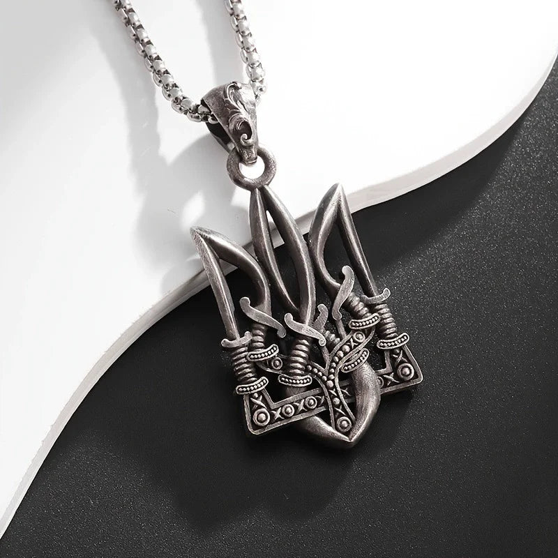 Neptune Poseidon Trident Necklace Pendant Men Jewelry Silver