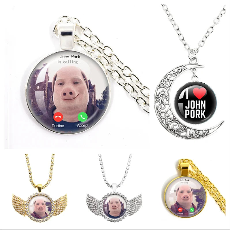 Funny Pig Lover Necklace with Angel Wings Pendant - Humorous Jewelry Gift