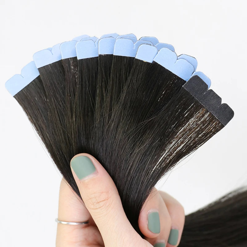 Mini Tape-in Hair Extensions 3x0.8cm Natural Human Hair, Invisible Adhesive, 10pcs Set