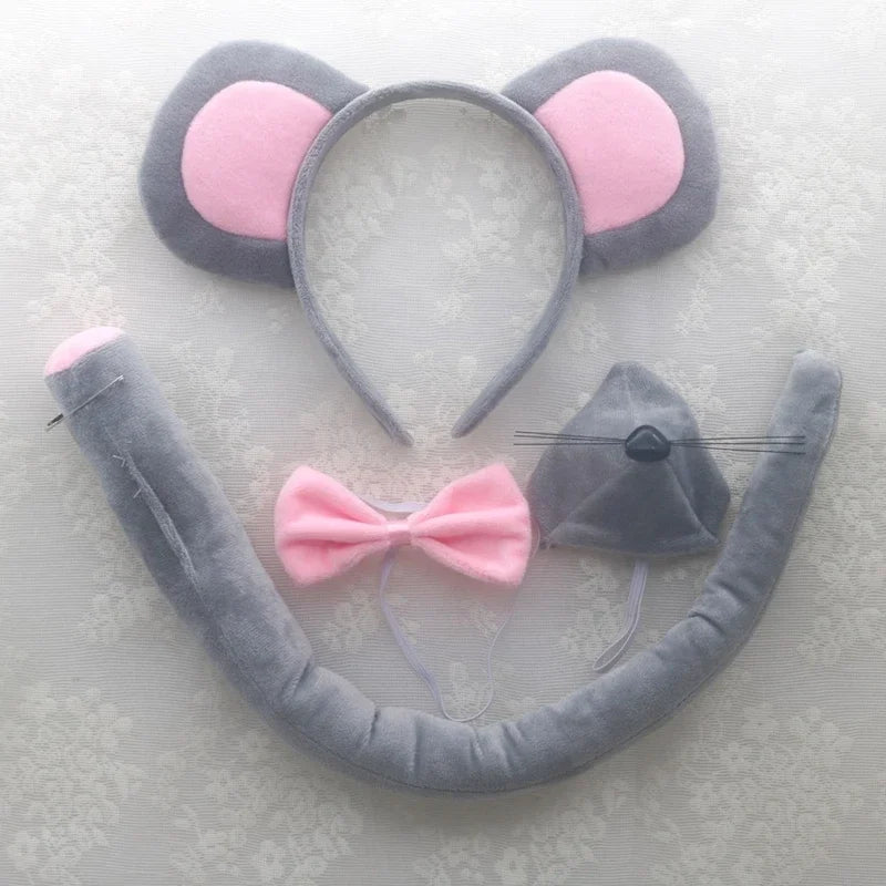 Kids Halloween Mouse Costume Set with Ears Tail Bowtie Skirt Gloves for Cosplay