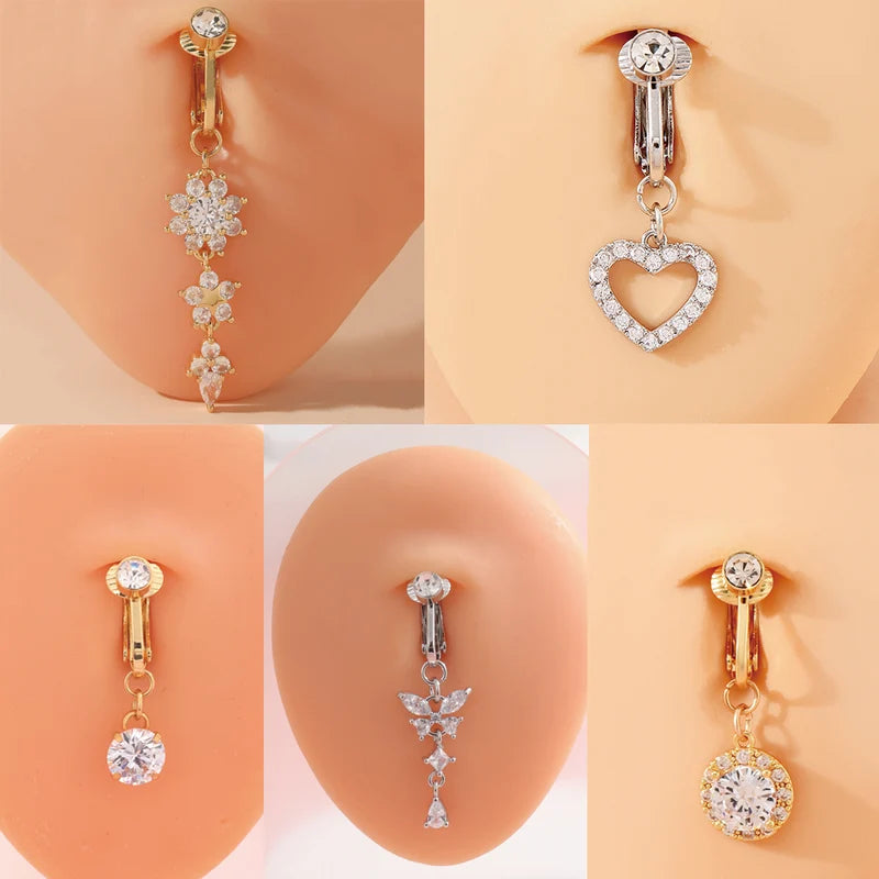 Non-Piercing Heart Butterfly Belly Button Clip-On Navel Ring - Multiple Colors