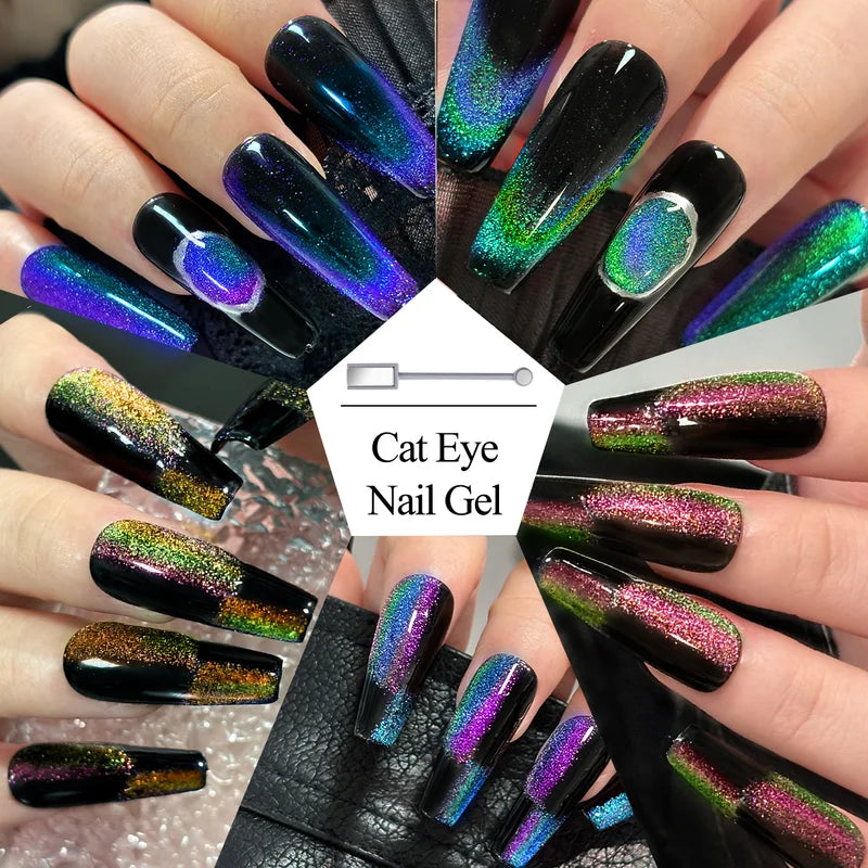 7 Colors Magnetic Gel Nail Polish Set with Cat Eye Effect, Long-Lasting UV LED Manicure Kit