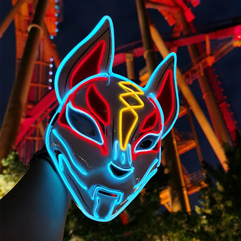 LED Cosplay Anime Mask Neon Light Up Fox Mask for Halloween Party & Carnival