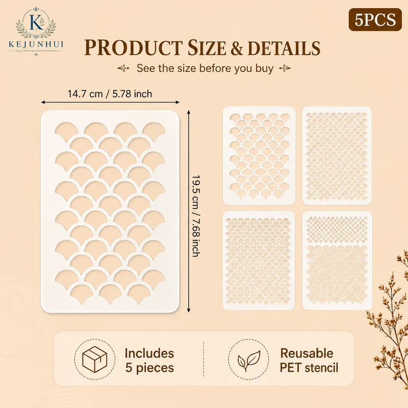 Fish Scale Stencil Set for Painting - Reusable Mermaid Ocean Pattern Templates