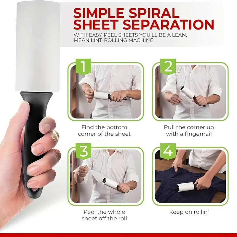 Reusable Pet Hair Lint Roller with Handle - Sticky Adhesive Dust Remover for Furniture and Clothes
