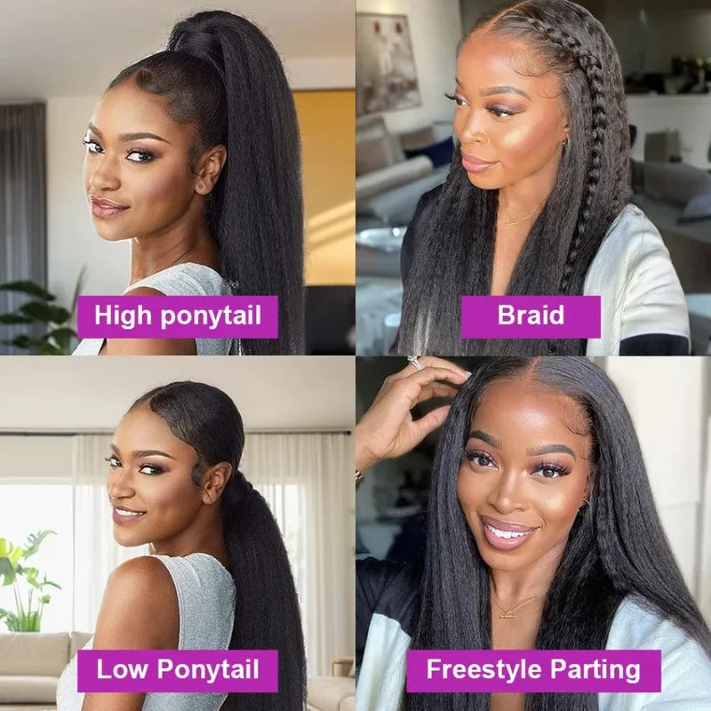 Kinky Straight Full Lace Wig with 360 HD Lace Frontal Human Hair - Black