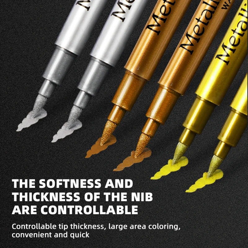 Permanent Metallic Paint Markers Set - Silver Gold Copper White Craft Pens for Rock Halloween Christmas