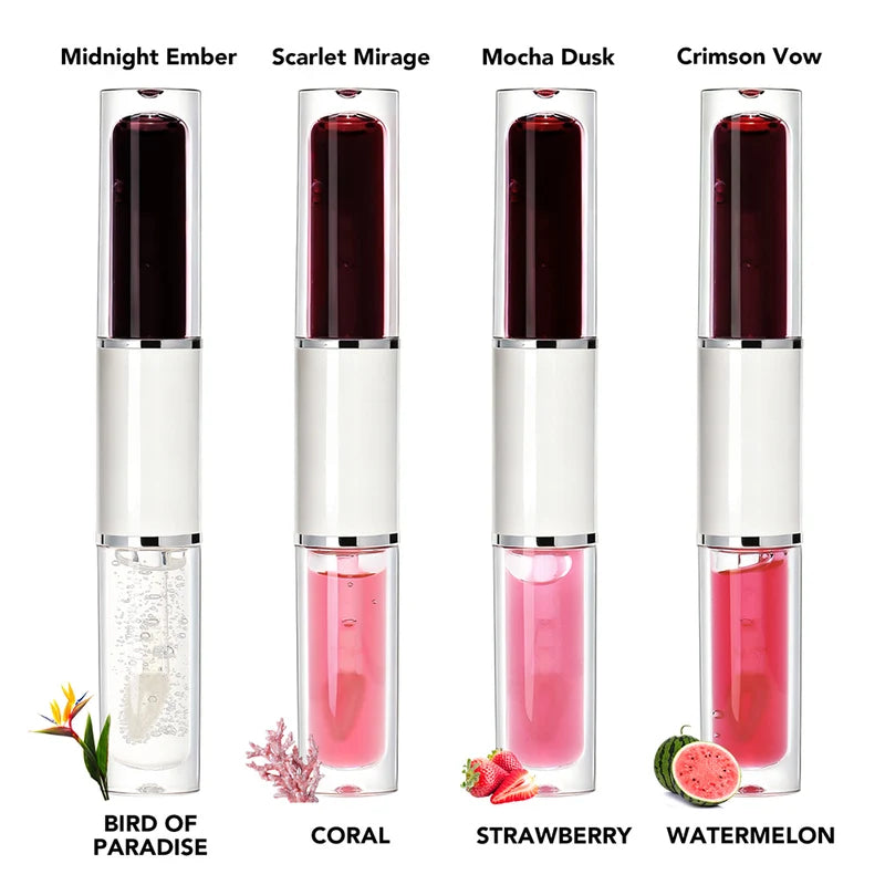 2in1 Lip Gloss & Lip Oil with Custom Logo - Moisturizing, Long-Lasting, Transfer-Proof, Double-Ended Makeup