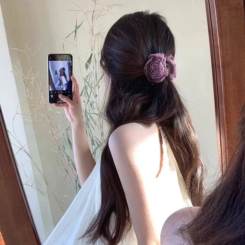 Elegant Rose Flower Hair Claw for Women Girls Floral Hair Accessory - 8cm