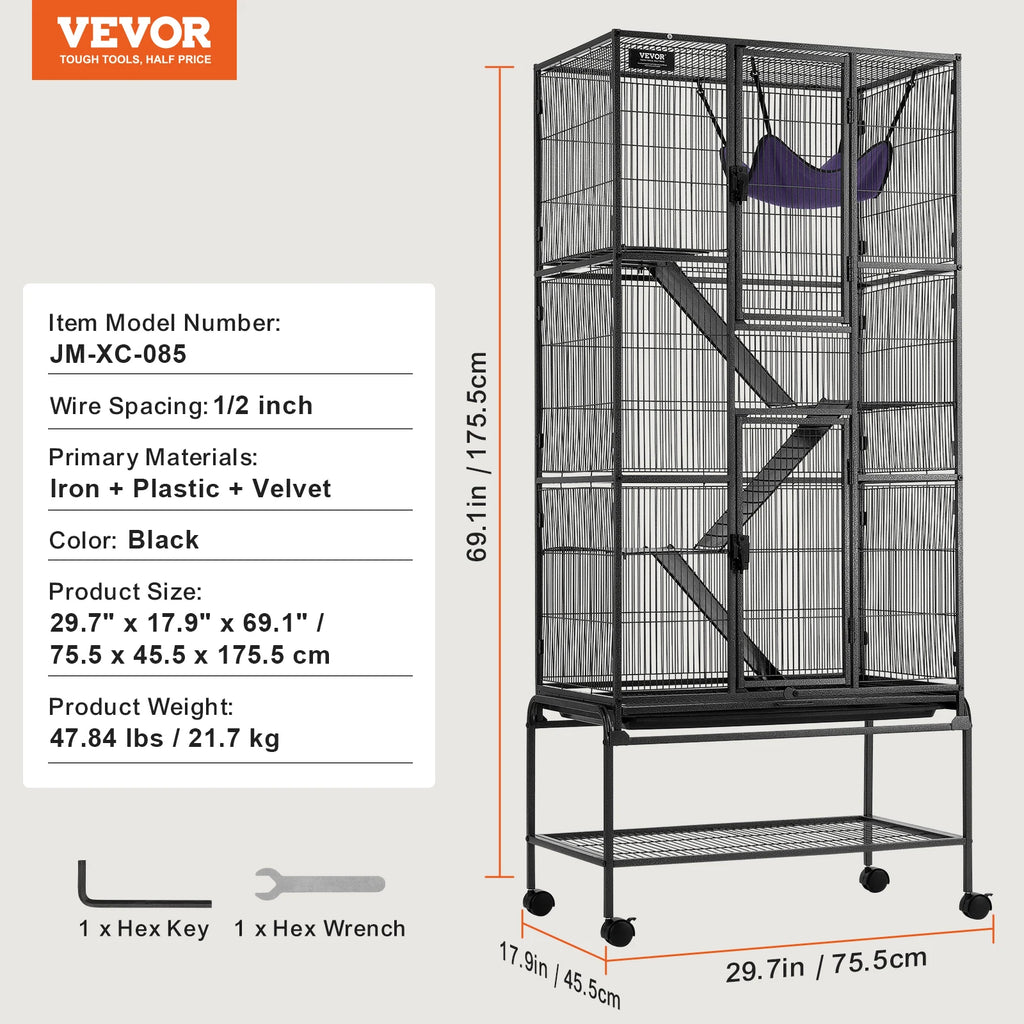 Large 4-Tier Metal Ferret Cage with Wheels & Multiple Platforms for Small Animals