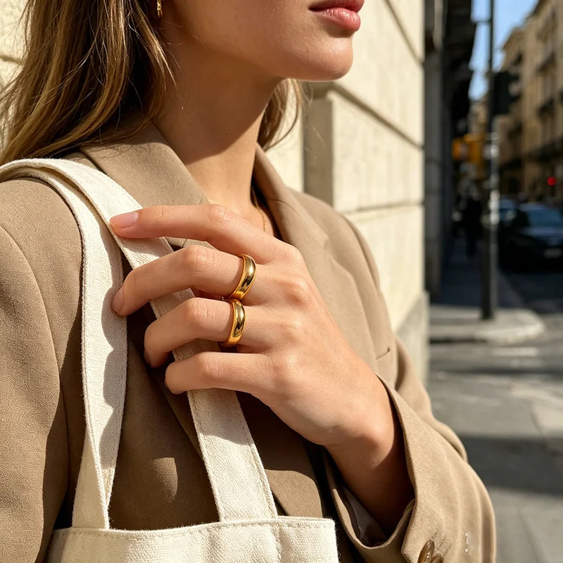 Minimalist Gold Plated Silver Color Stainless Steel Ring for Women - Hypoallergenic & Tarnish-Free