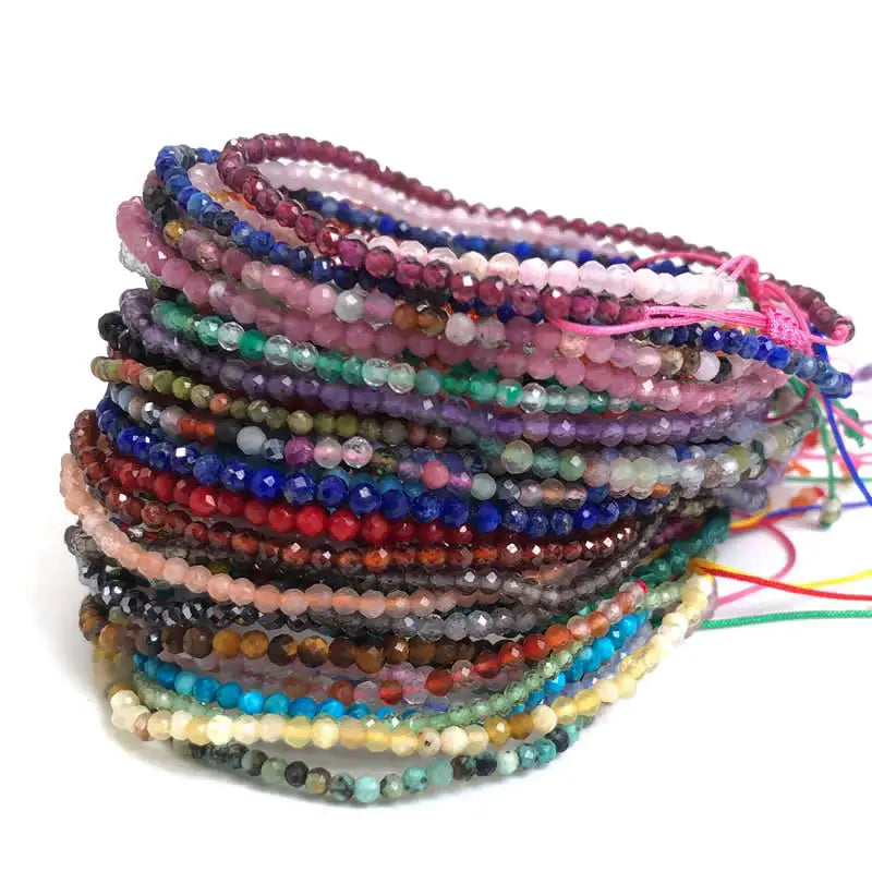 Natural Stone Beads Bracelet Jewelry 2MM Adjustable Mini Strand for Women Gift