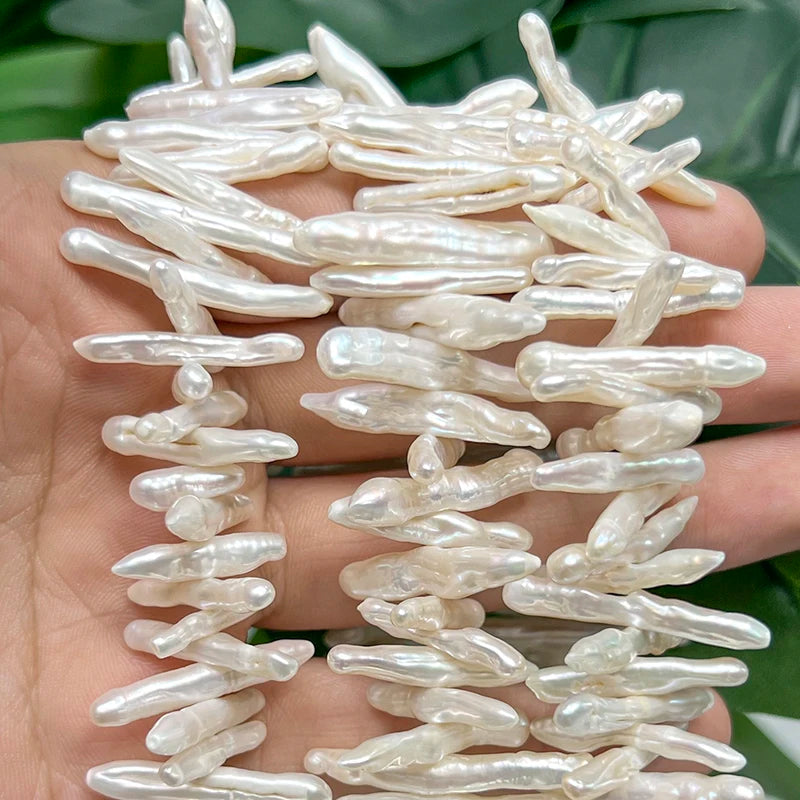 14-21mm White Freshwater Pearl Beads 10pcs Toothpick Shape Spacer Jewelry Making