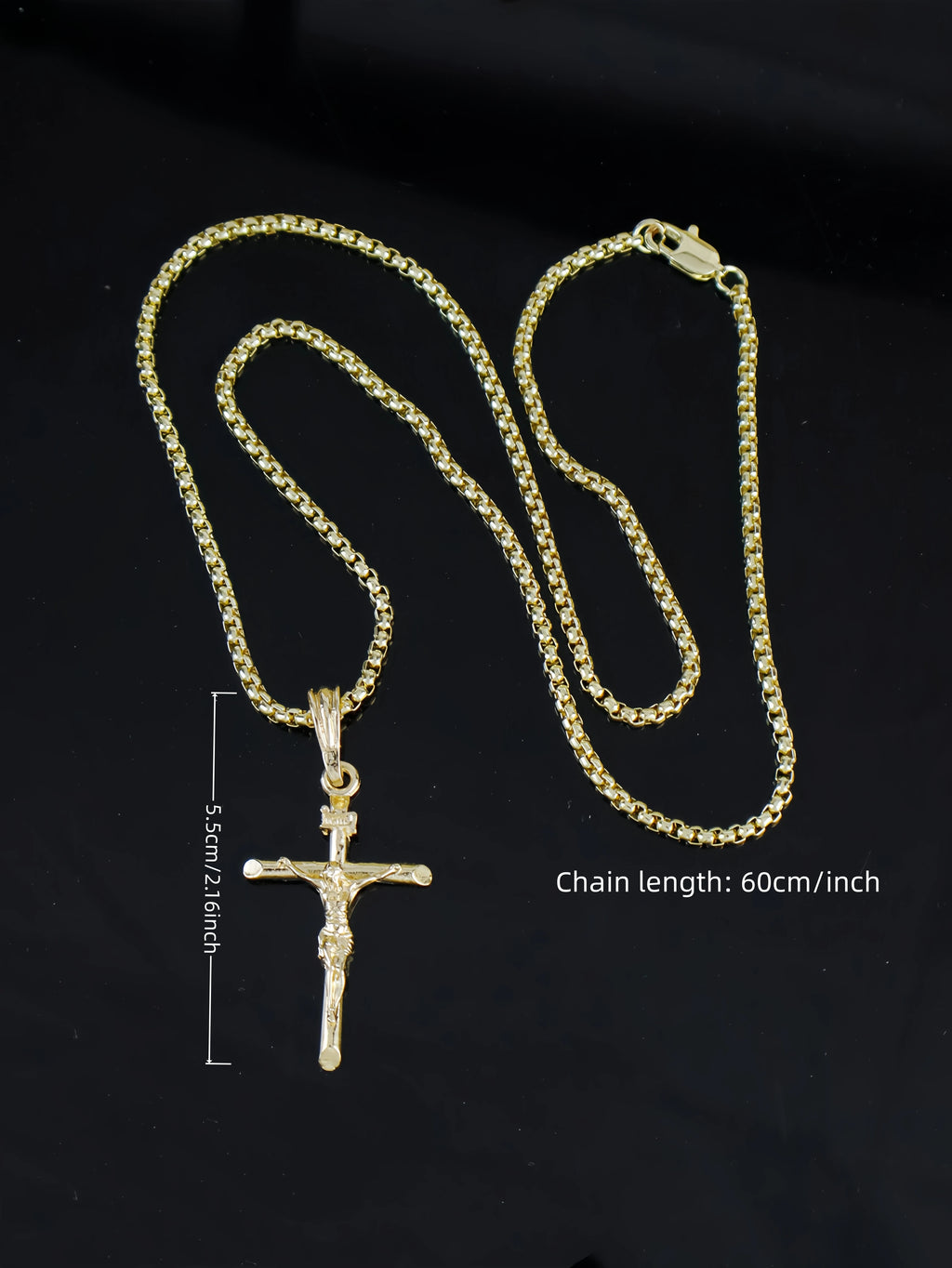 Gold-Plated Cross Pendant Necklace with Chain Men Women Religious Jewelry