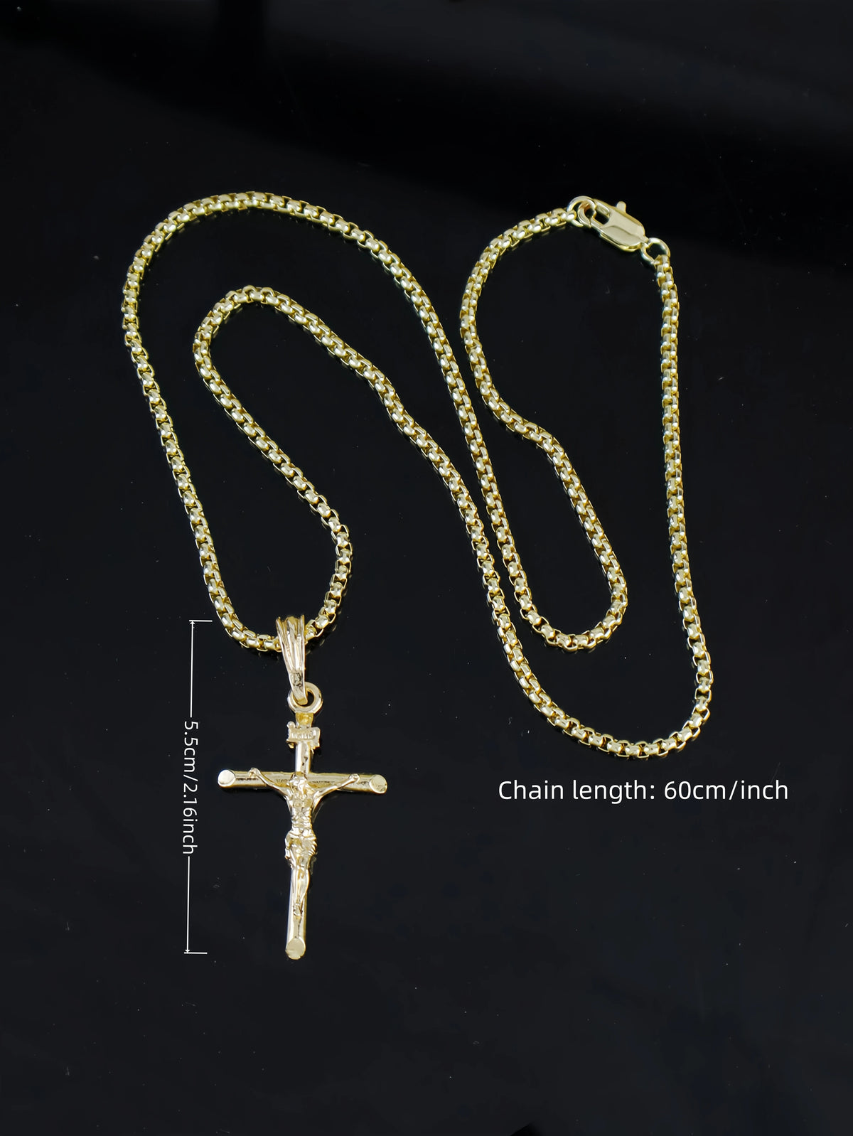 Gold-Plated Cross Pendant Necklace with Chain Men Women Religious Jewelry