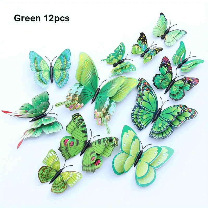 12-Pack 3D Double Layer Butterfly Wall Stickers for Living Room Decoration, Wedding & Party Decor