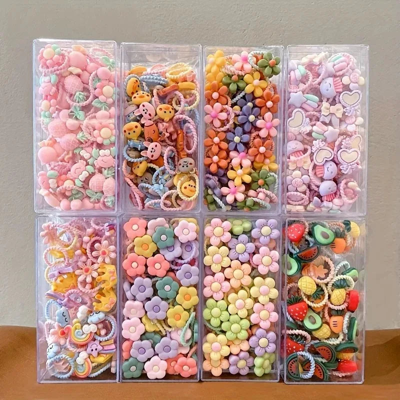 Kids Hair Bands 30pcs Non-Hurting Cartoon Animal Flower Fruit Hair Accessories