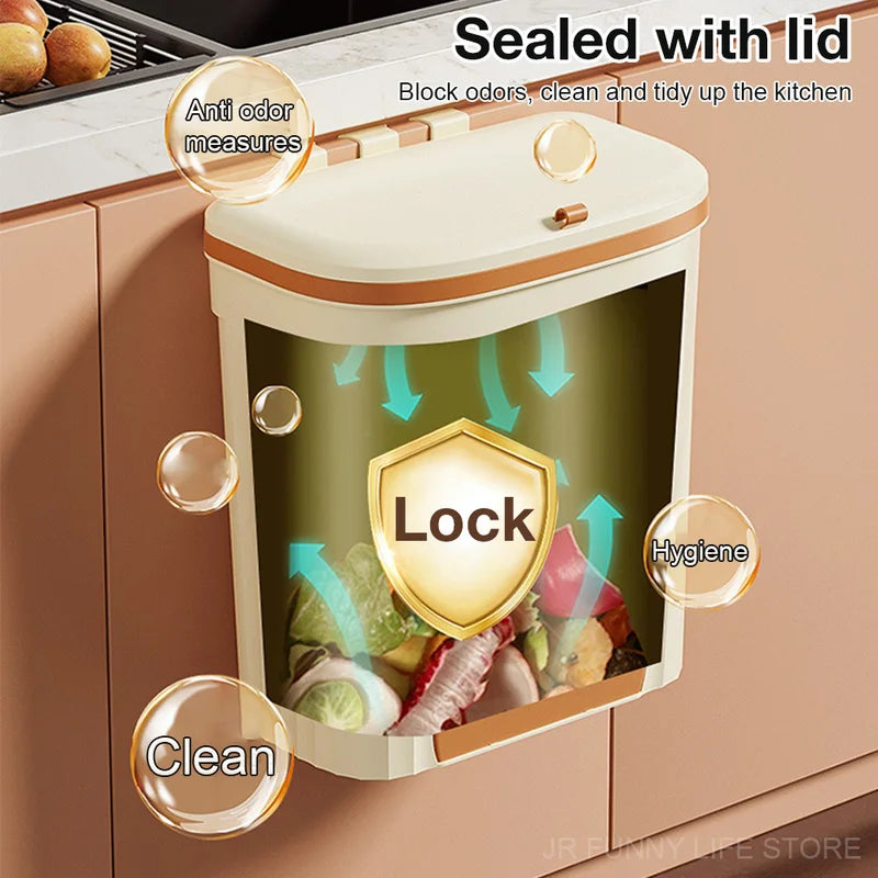 Wall-Mounted Kitchen Trash Can with Lid 8.5/12L for Under Sink & Cabinet