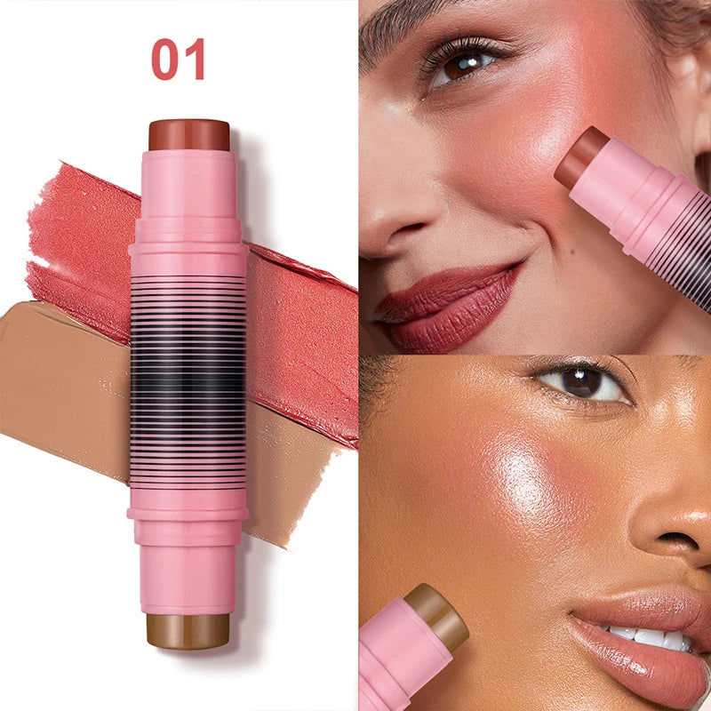 Multi-Purpose Blush and Contour Stick Duo for Face Makeup - All Colors