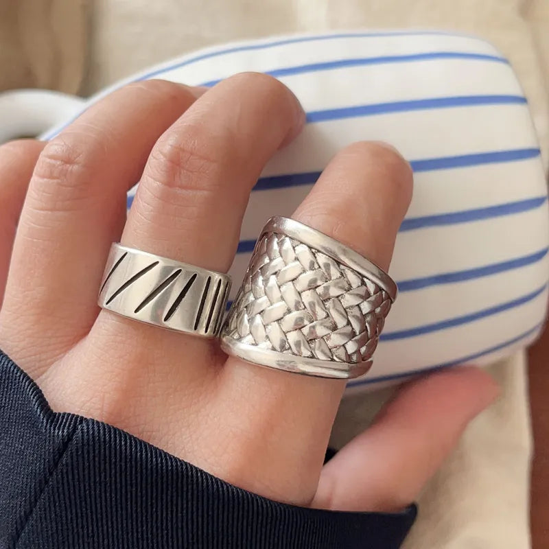Adjustable Geometric Sterling Silver Rings for Women - Vintage Style Jewelry
