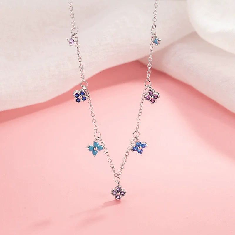 Multicolored Four-Leaf Clover Silver Bracelet and Anklet for Women Jewelry Gift