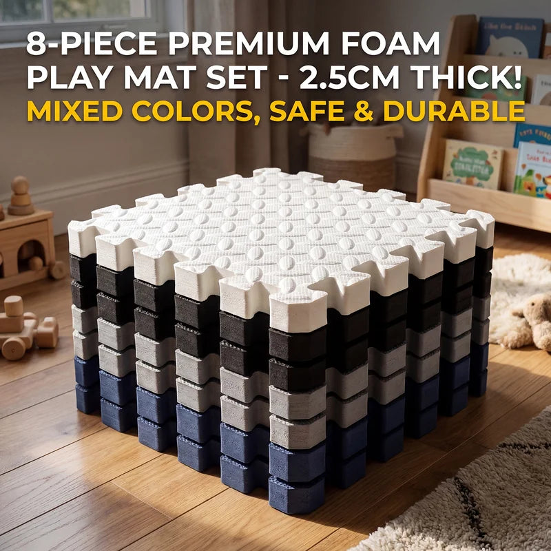 8-Piece Interlocking EVA Foam Floor Mat Set for Yoga & Playroom, 2.5cm Thick