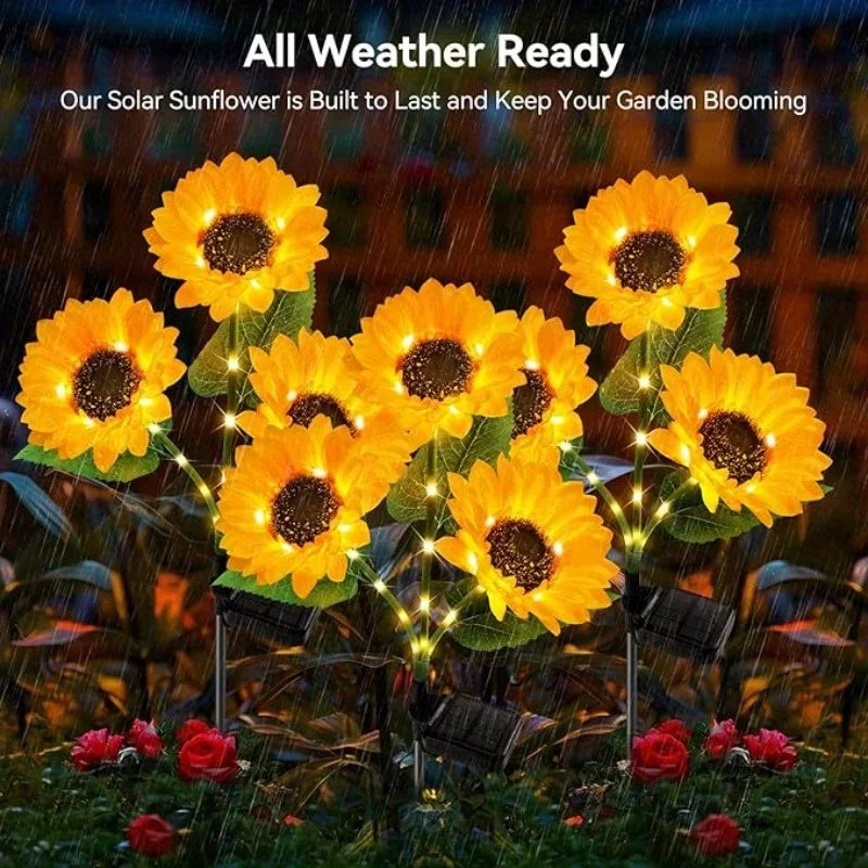 Solar Sunflower Garden Lights Outdoor Waterproof Flower Bed Decor - 2 Pack