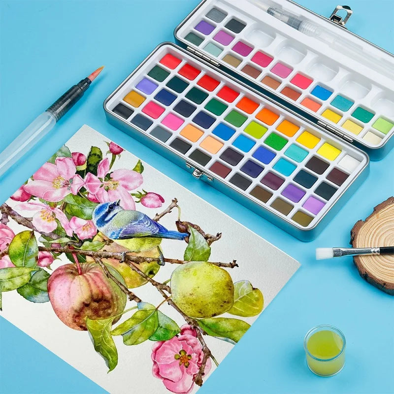 Watercolor Paint Set with Brush & Water Pen - 50/72/90/100 Colors Art Kit for DIY Painting & Nail Art
