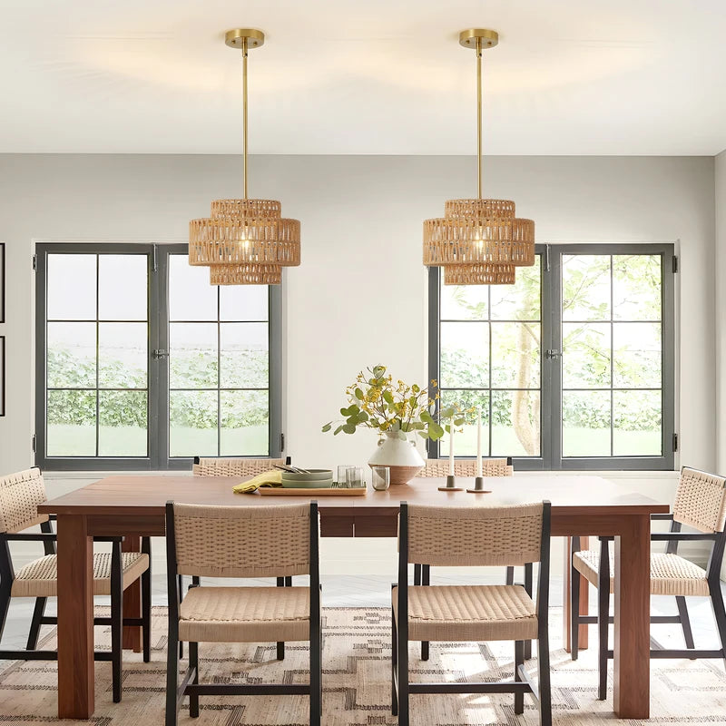 13 Inch Boho Rattan Pendant Light Chandelier for Living Room and Kitchen