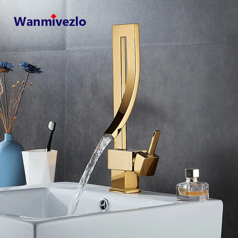 Bathroom Basin Faucet Brass Deck Mount Waterfall Mixer Tap - Hot & Cold Water