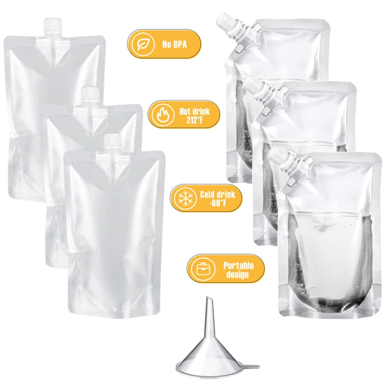 Travel Drink Pouch 100ml-500ml Transparent Plastic Bags for Juice & Beverage Storage