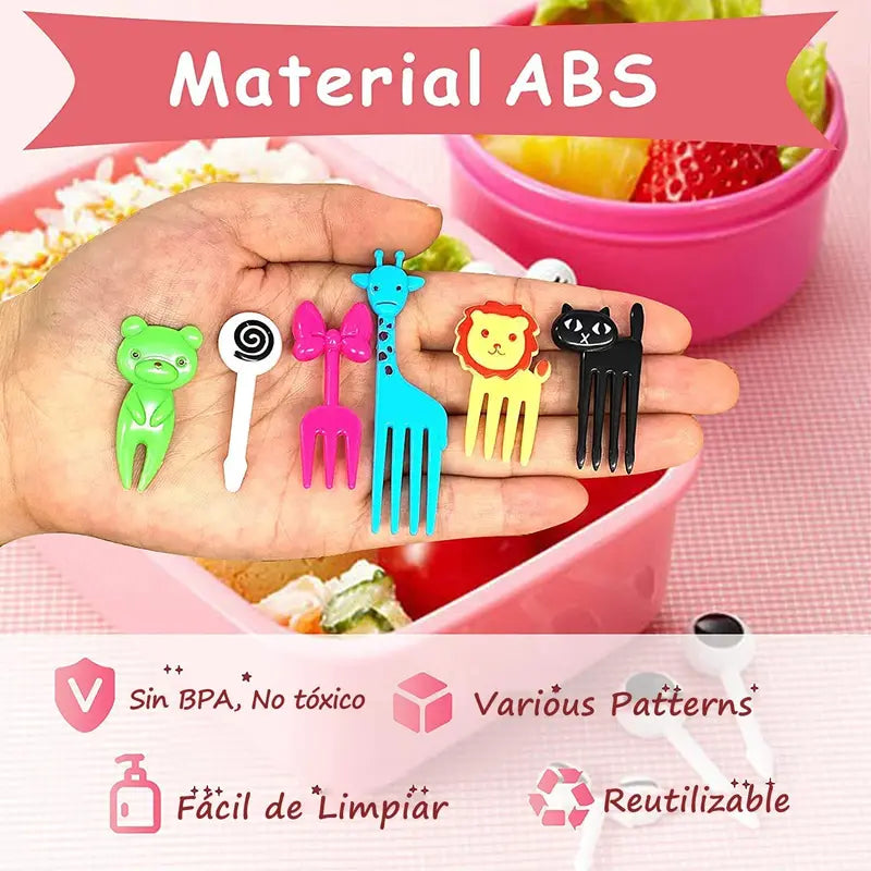 Kids Fruit Forks Set for Lunch Boxes - Mini Plastic Dessert & Snack Forks