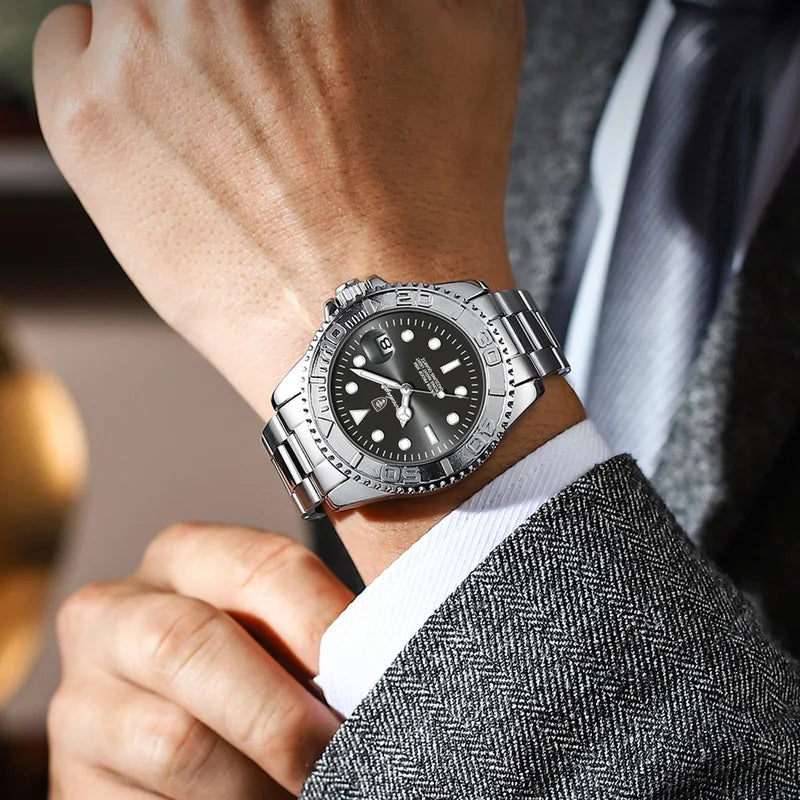 Men's Luxury Waterproof Stainless Steel Quartz Watch with Luminous Dial