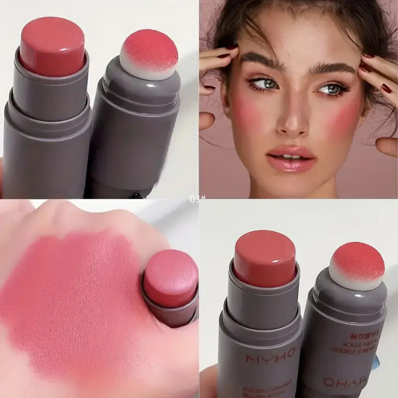 Double-Ended Blush Stick for Natural Long-Lasting Matte Face Makeup