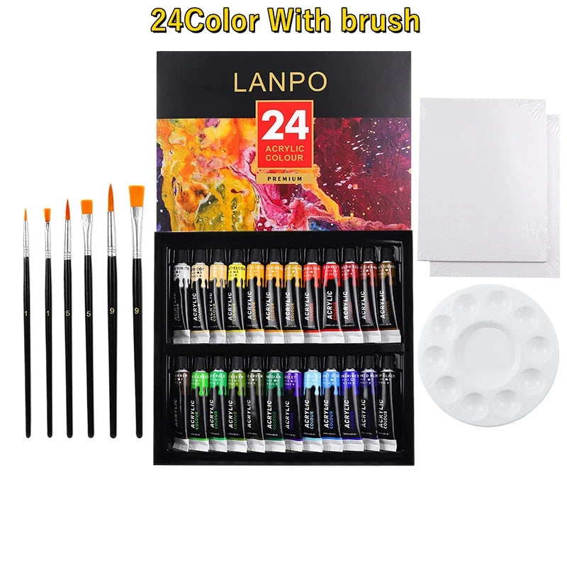 Professional Acrylic Paint Set 12 or 24 Colors - Versatile Artist Painting Supplies