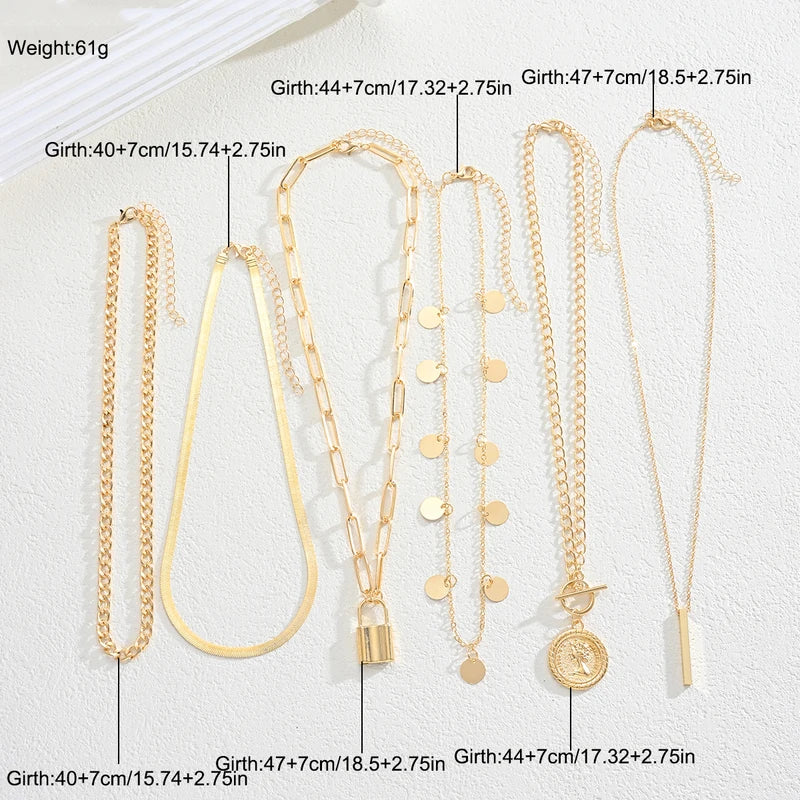 Vintage Multi-Element Pendant Necklace Set with Cross Lock Buckles - 6 or 3 Pieces