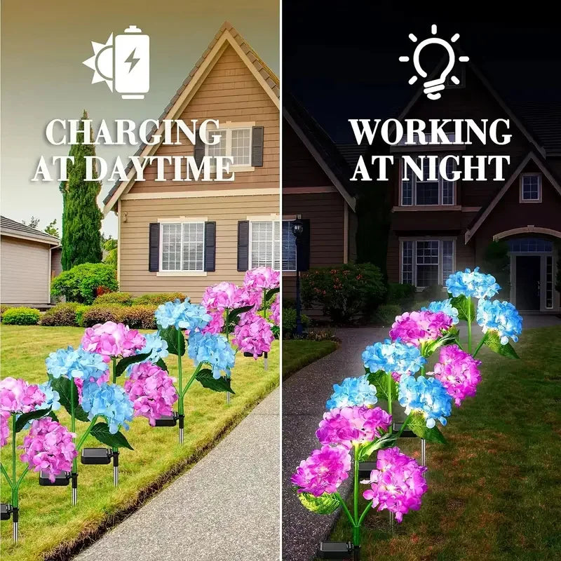 Solar Hydrangea Flower Lights Outdoor Garden Decor with Changeable RGB & White LEDs
