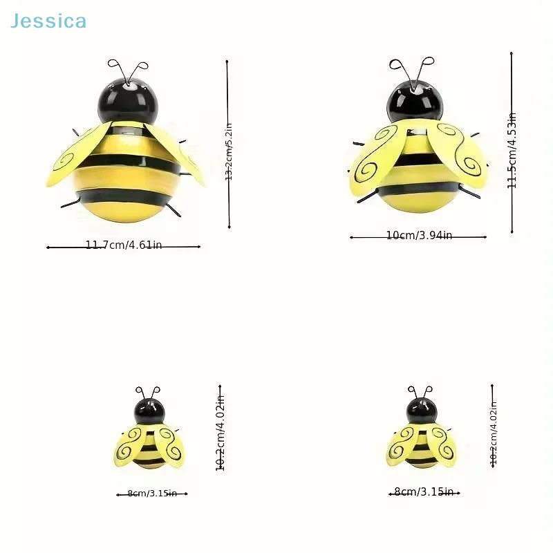 4Pcs Wrought Iron Bee Wall Decor Set Garden Balcony Courtyard Art