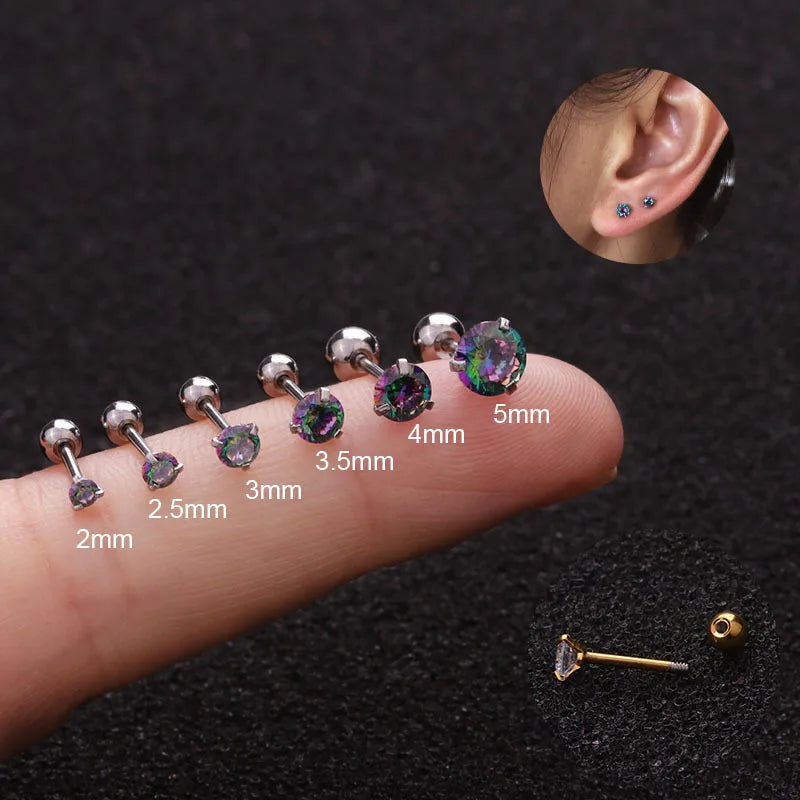 Cubic Zircon Stainless Steel Piercing Earring for Men Women - Cartilage Helix Tragus Stud Jewelry
