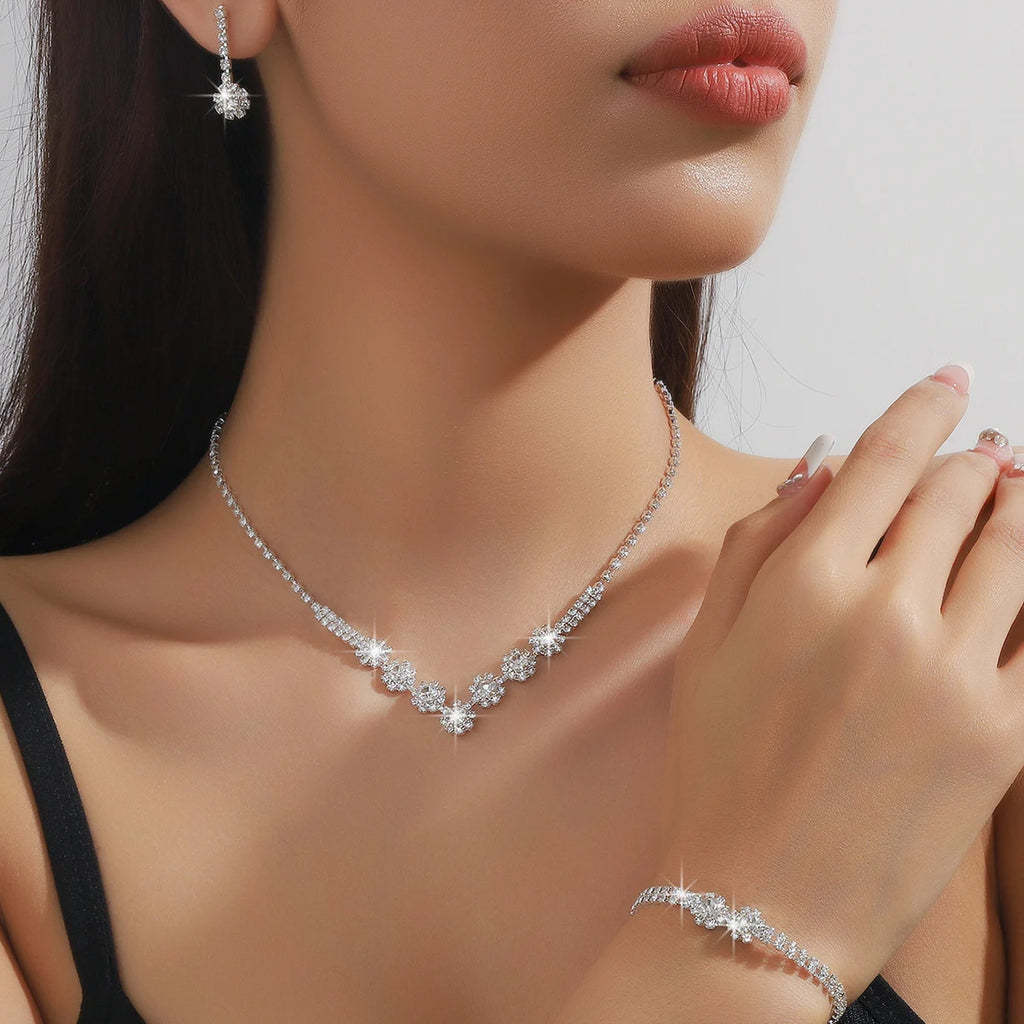 Wedding Jewelry Set Women Claw Chain Water Drop Necklace Earrings Bracelet