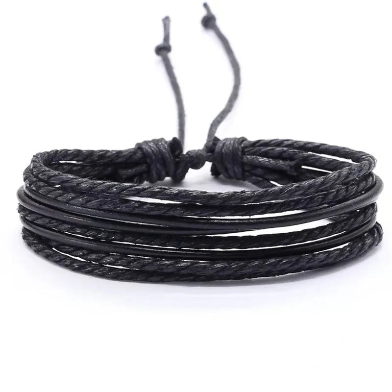 Men's Handmade Leather Wrist Bracelet Multilayer Lace Up Fashion Accessory