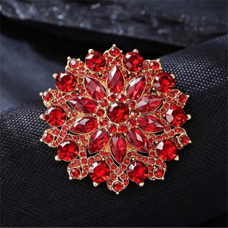 Luxury Green Rhinestone Sunflower Brooch Pin for Women Party Jewelry Accessories