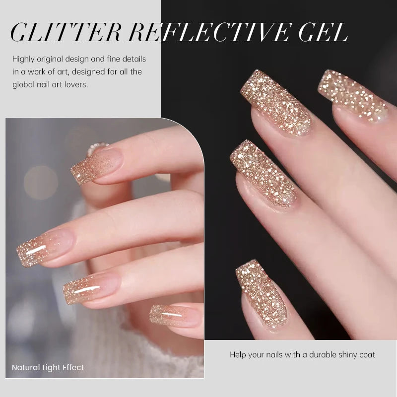 Reflective Glitter Gel Nail Polish - 15ml Semi-Permanent UV Varnish for Manicure Art