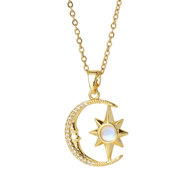 Women’s Moon Necklace with Star Pendant Stainless Steel Collarbone Chain Jewelry