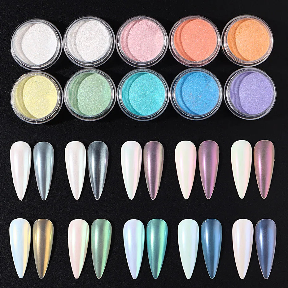 10pcs Iridescent Mermaid Nail Powder Set for Art & Manicure